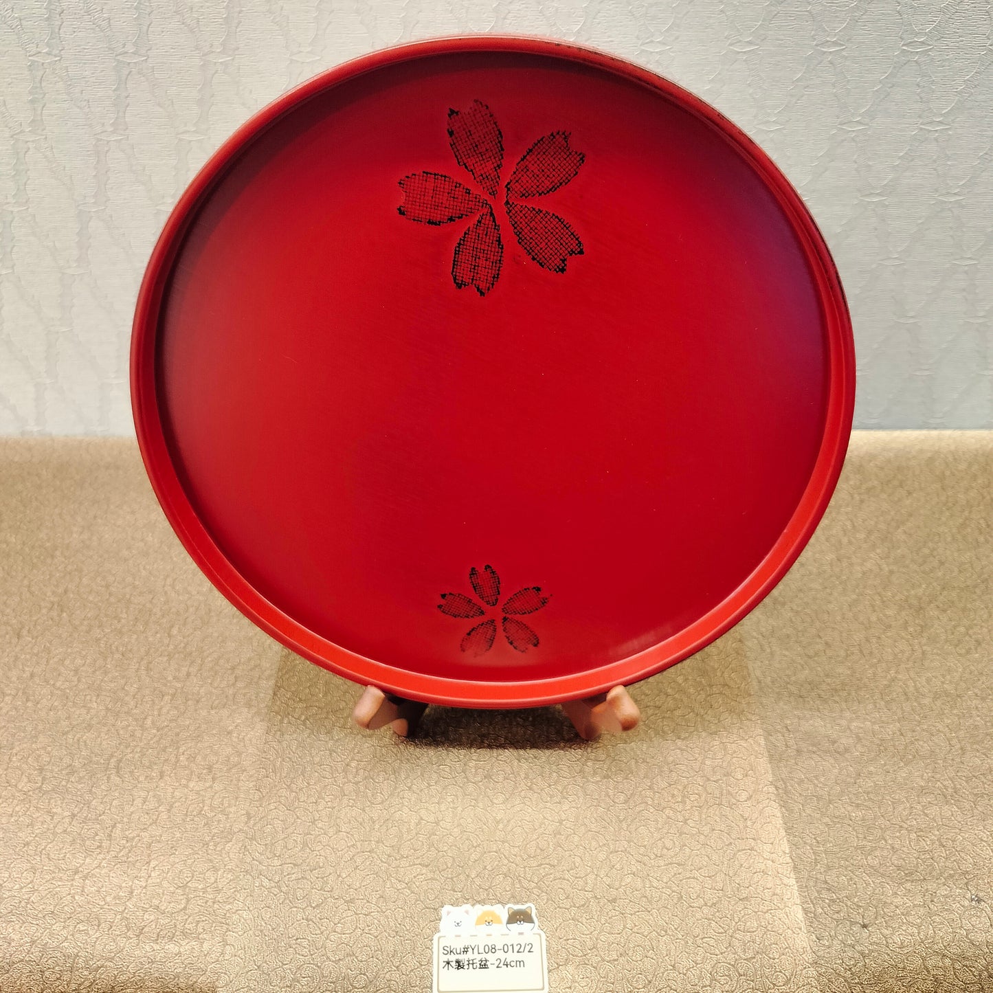 紅色櫻花圖案木托盆24cm(已售)