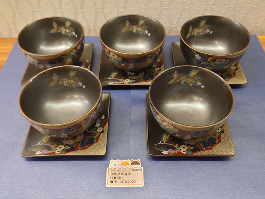 瑞陶黑色蝴蝶圖案茶杯連碟5sets(SOLD)