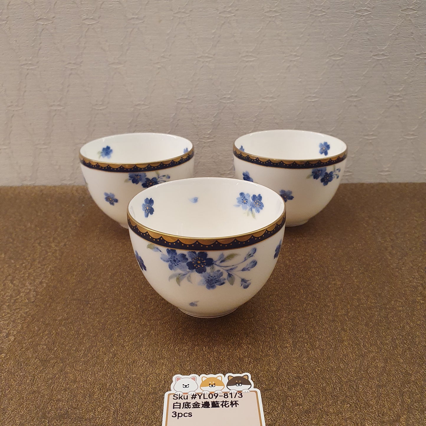 白底金邊藍花杯3PCS