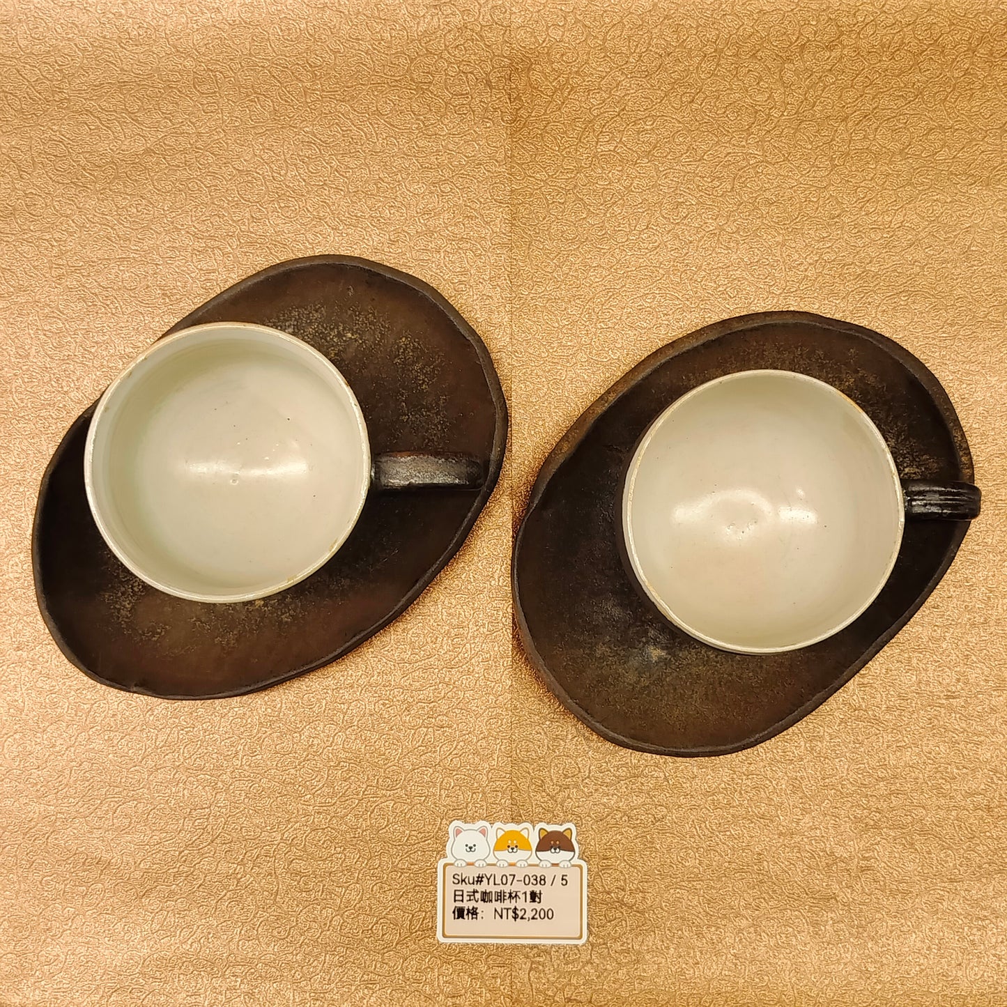 啡底白邊陶藝咖啡杯2PCS(SOLD)