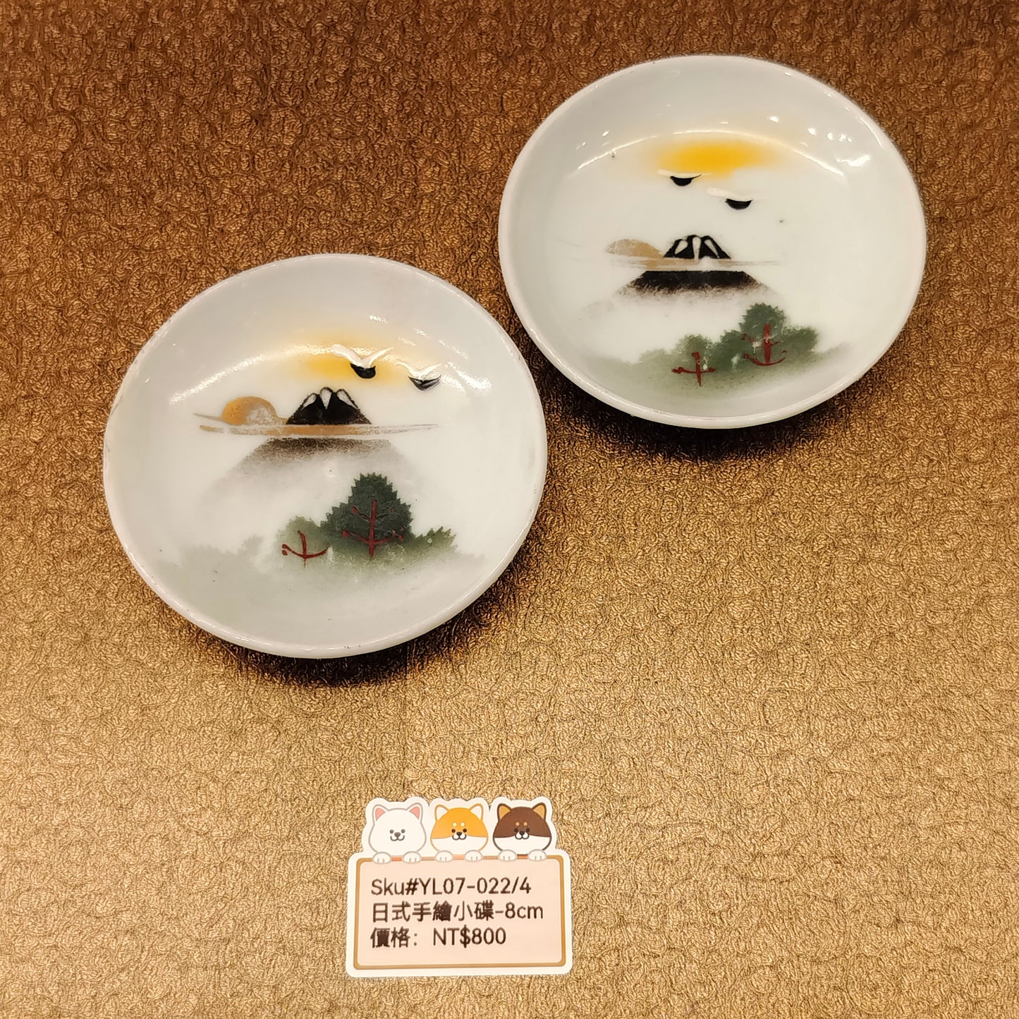 白底手繪山鳥圖案小碟8CM-2PCS