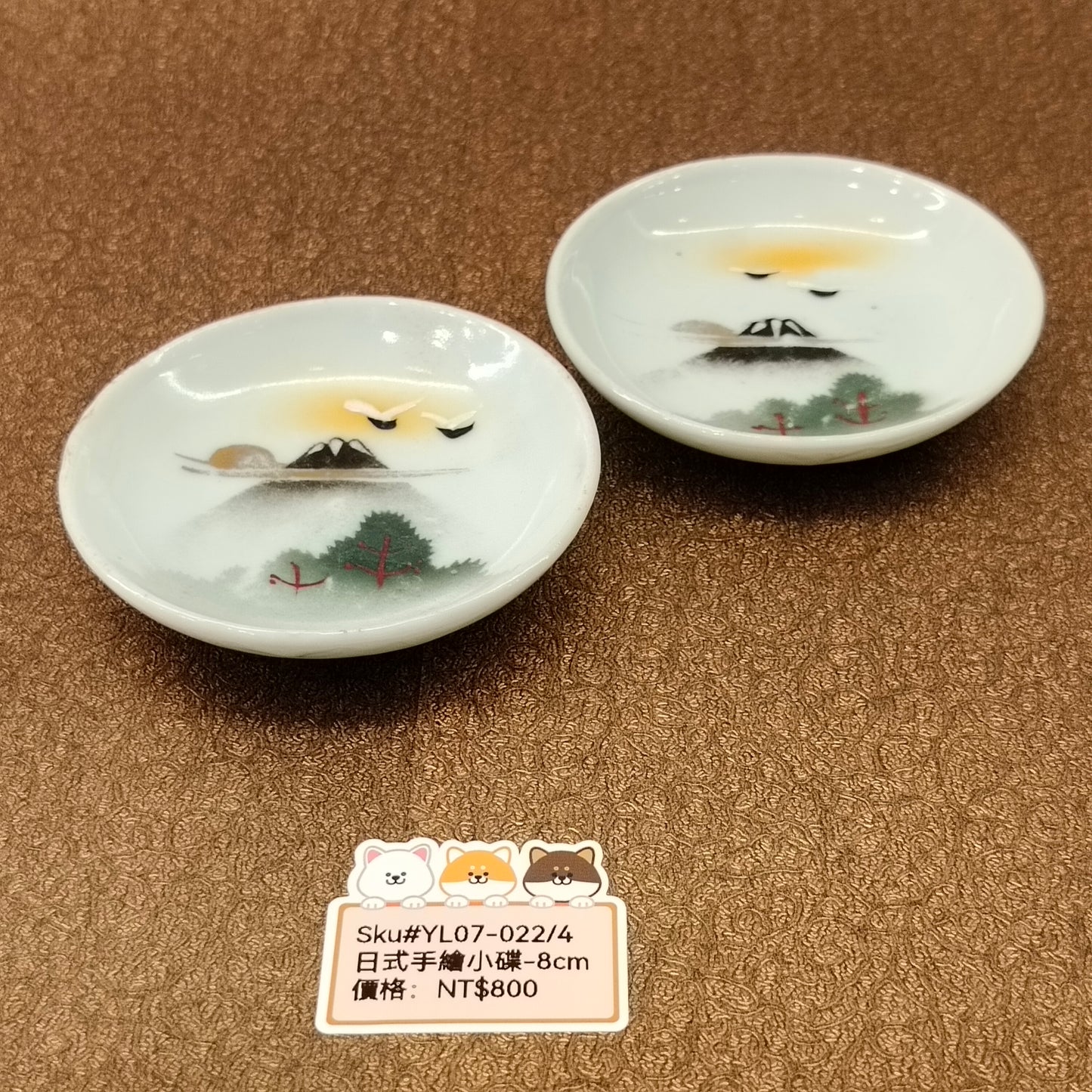 白底手繪山鳥圖案小碟8CM-2PCS