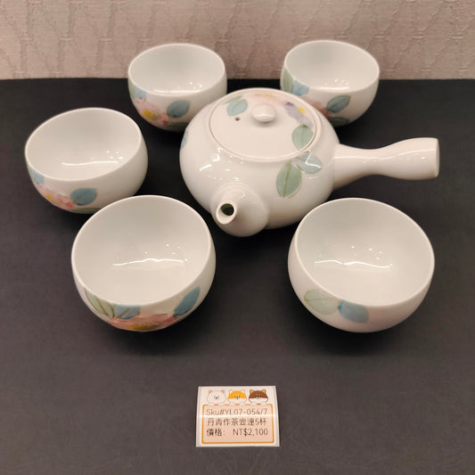 丹青作花圖案茶壺連5杯(SOLD)