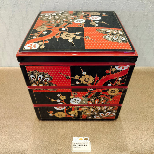 校倉三縣重黑底紅金漆存盒20x20x20cm(SOLD)