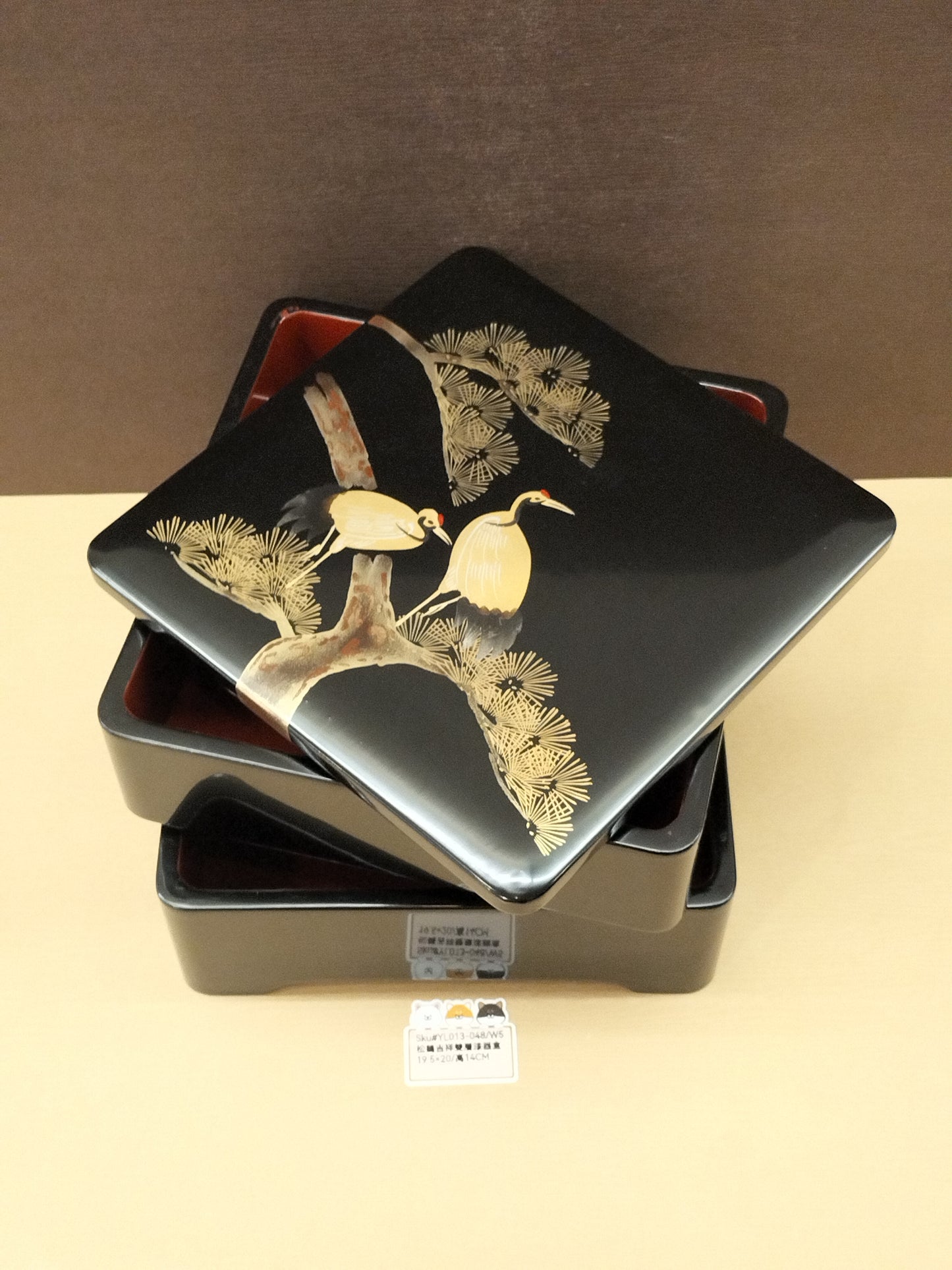 松鶴吉祥雙層漆器盒