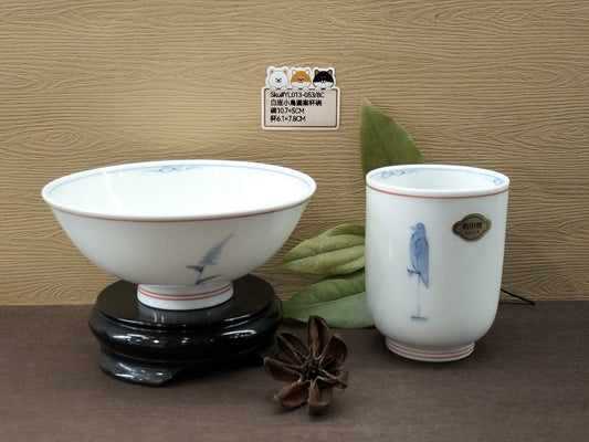 白底小鳥圖案杯碗(已售)