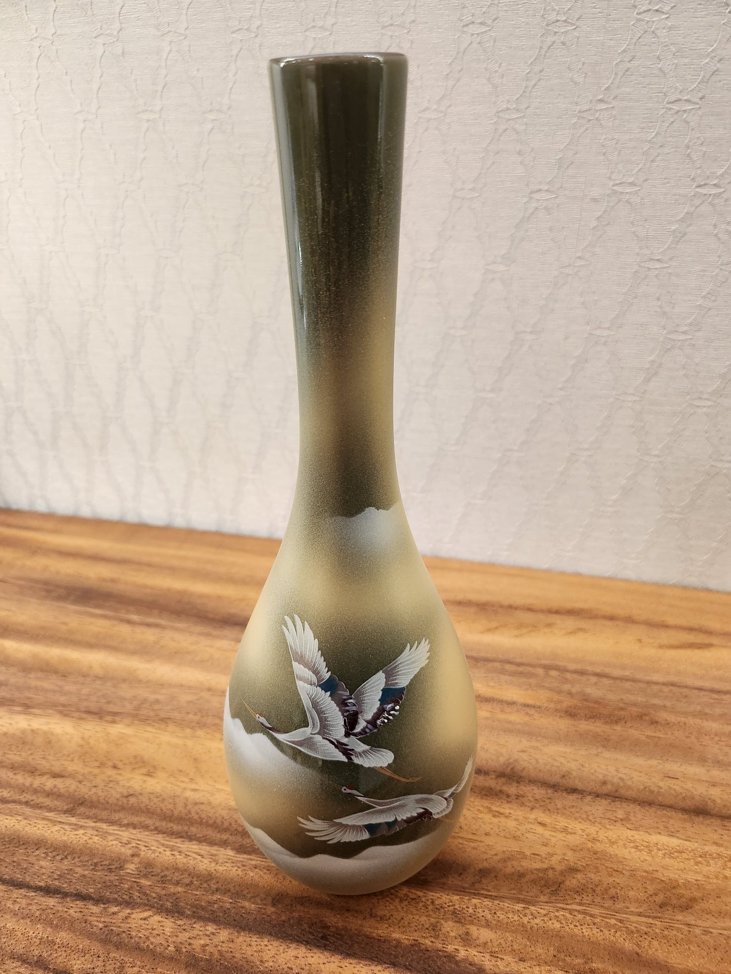 Two Cranes in Sea of Clouds Kutani Japanese Flower Vase-SOLD